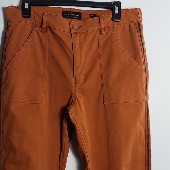 LUCKY BRAND Rust Orange Colored Pants With Blue Stripes Down Side Size 12/31 - Picture 7 of 16